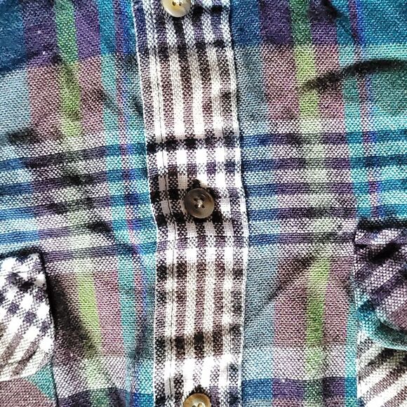 River Trader Men's Button Down Shirt Long Sleeve unique  Blue Green Plaid Medium - Picture 6 of 11